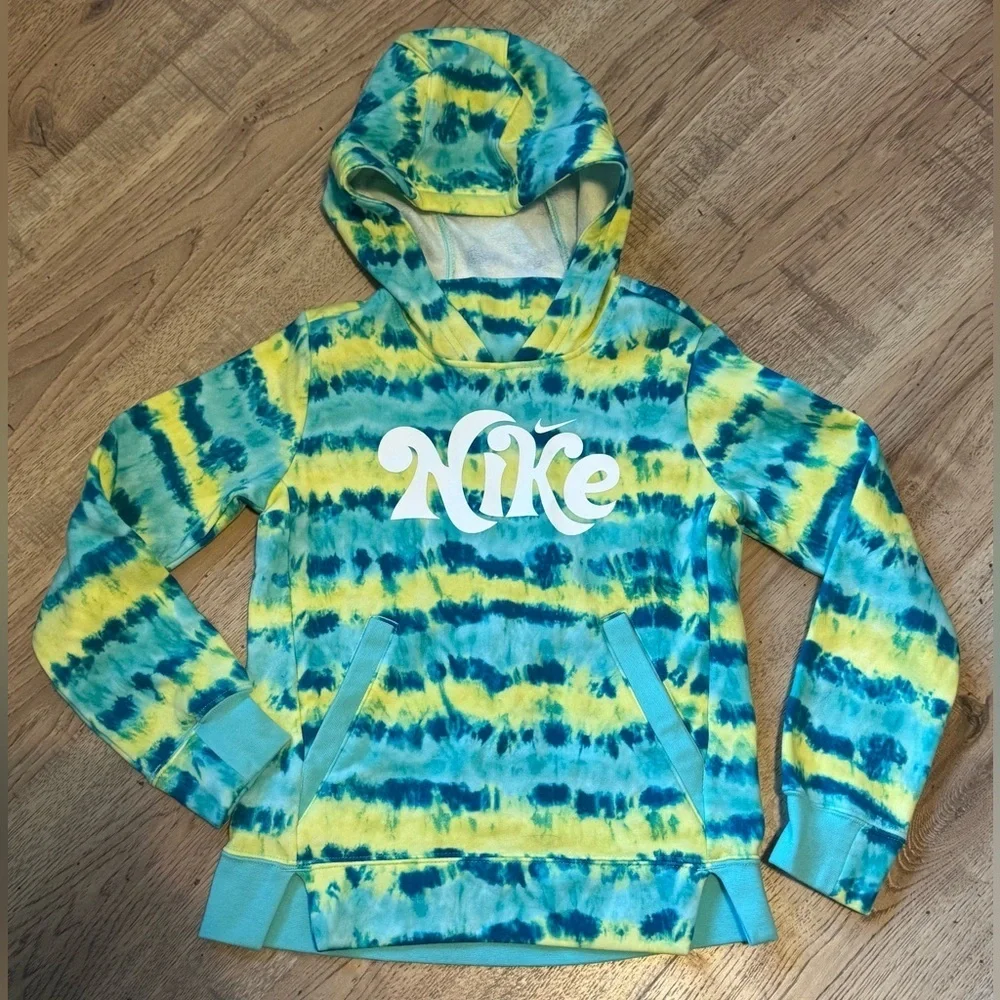Nike Tie Dye Club Fleece Hoodie Blue Yellow Youth Small Pullover